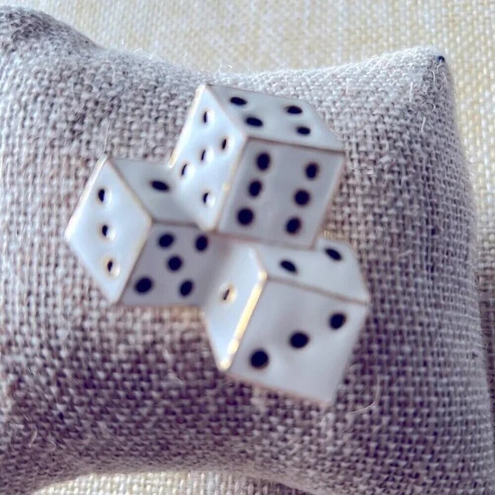 2005 F.L Dice Brooch /Pin Enamel White & Black 1 3/4” Singed EUC